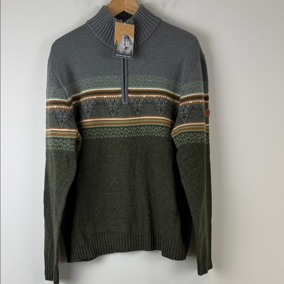 Royal Robbins Olive and Charcoal Zip-Up Merino Wool Sweater NWT - Picture 2 of 11